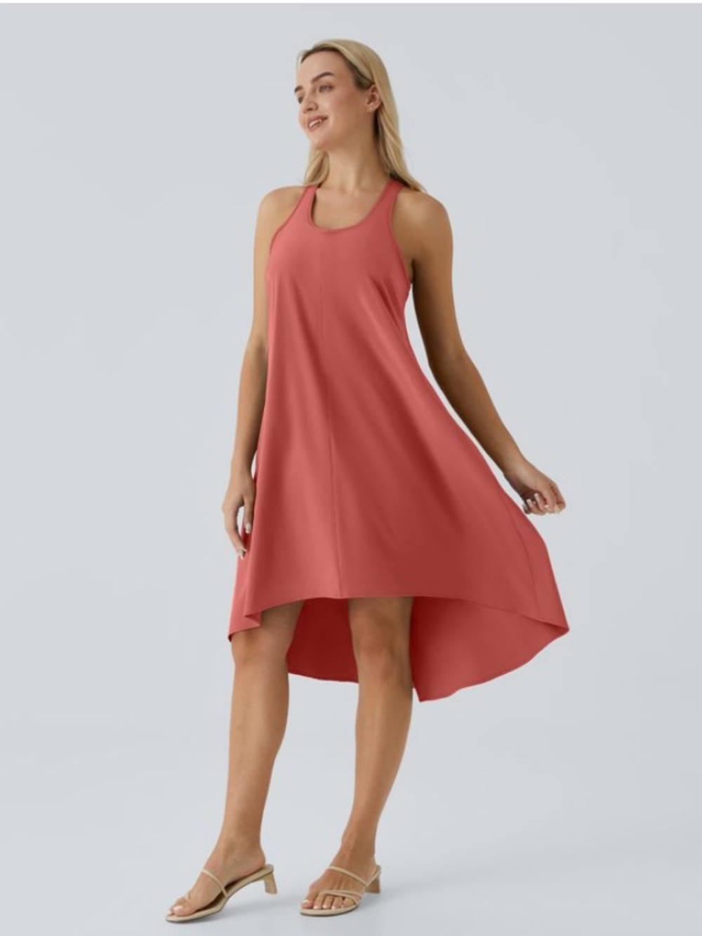 NWT Halara Breezeful Racerback Midi Dress Medium Red High Low Pockets